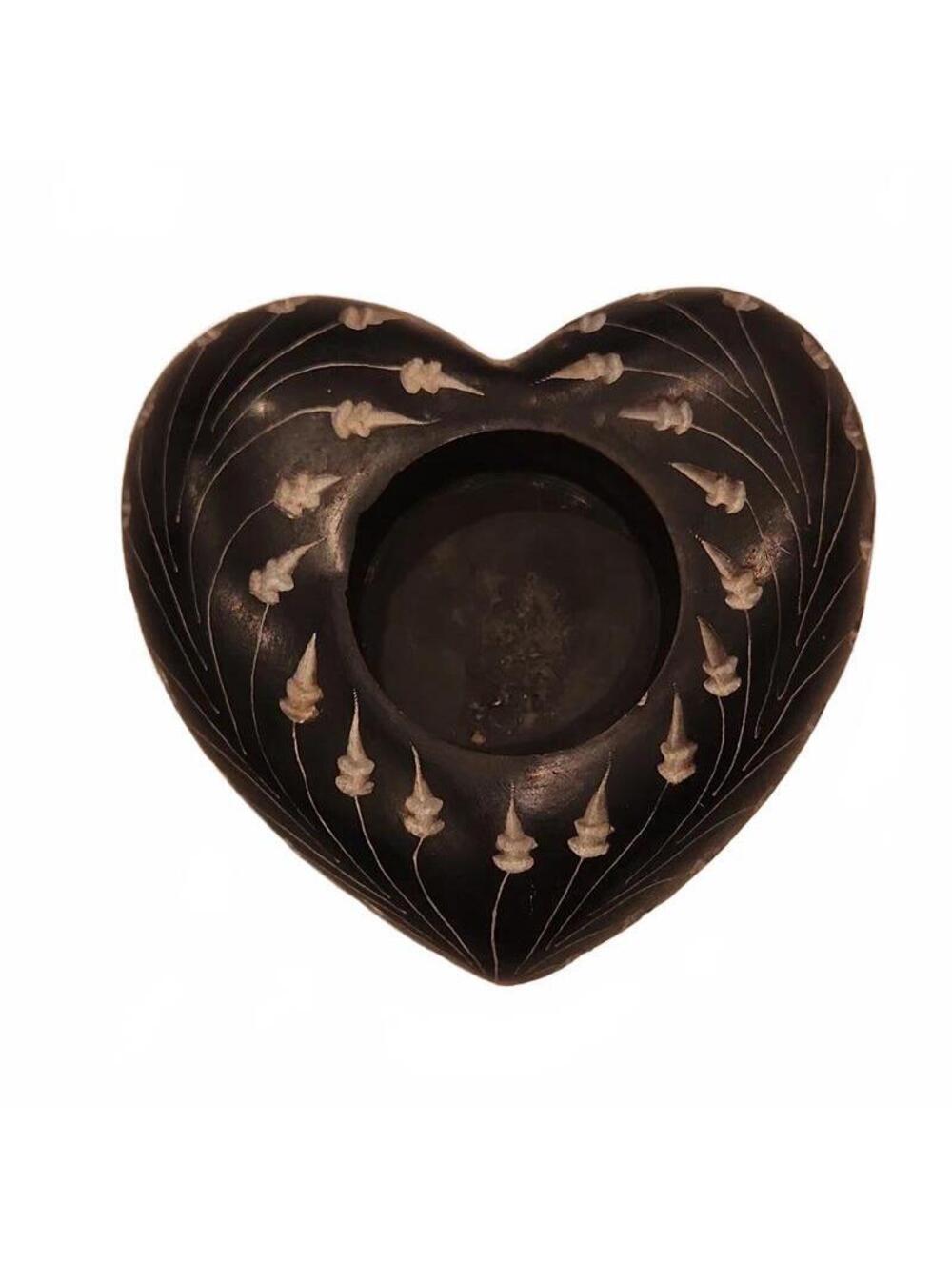 Black etched heart soapstone votive candle holder boho love gift halloween